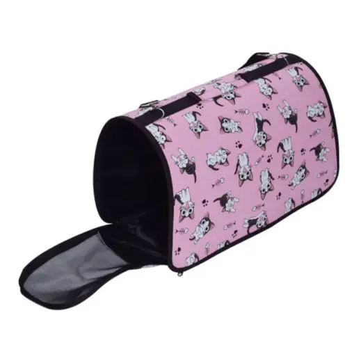 Cat Carrier Bag Large Pink Open